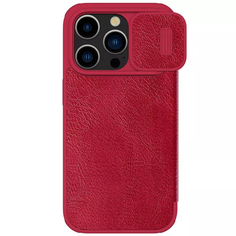 Кожаный чехол (книжка) Nillkin Qin Pro Camshield для Apple iPhone 15 Pro (6.1") (Красный)