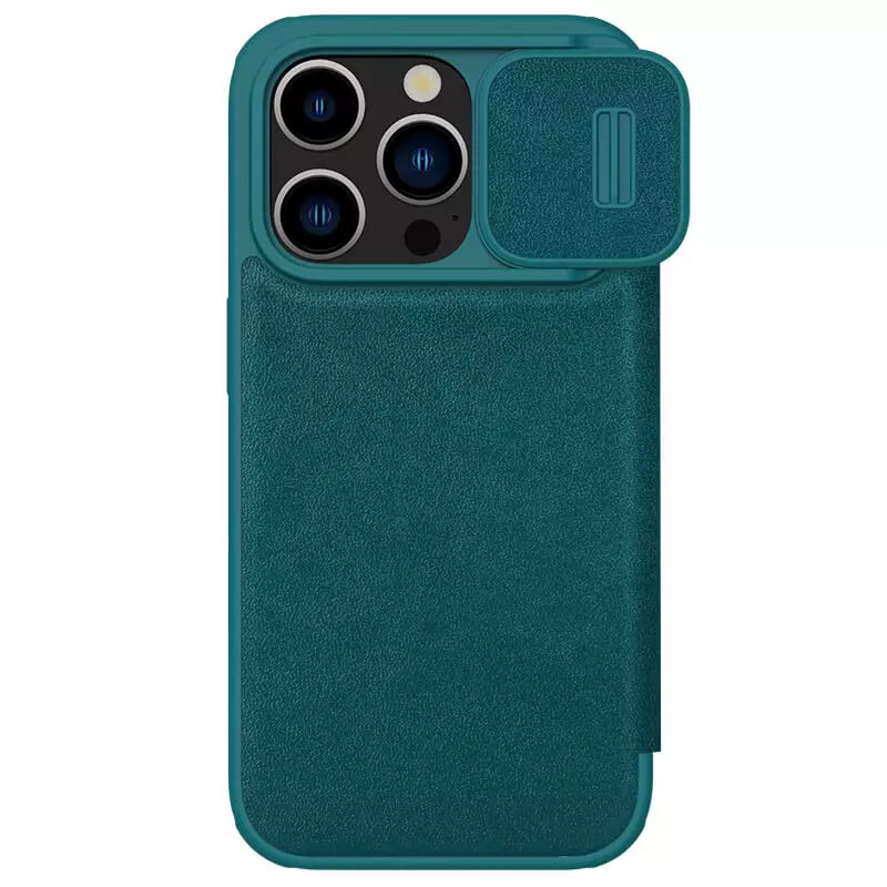 Кожаный чехол (книжка) Nillkin Qin Pro Plain Camshield для Apple iPhone 15 Pro Max (6.7") (Зеленый)