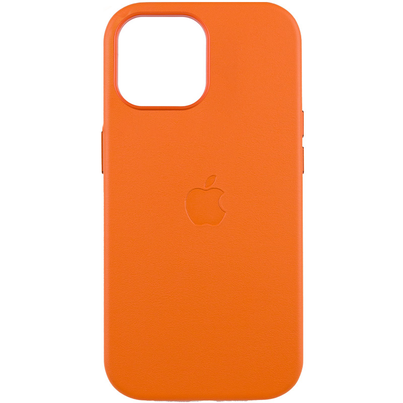 Кожаный чехол Leather Case (AAA) with MagSafe and Animation для Apple iPhone 14 (6.1") (Orange)