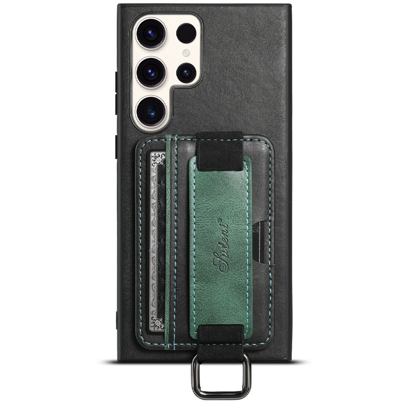 Кожаный чехол Wallet case and straps для Samsung Galaxy S23 Ultra (Черный / Black)
