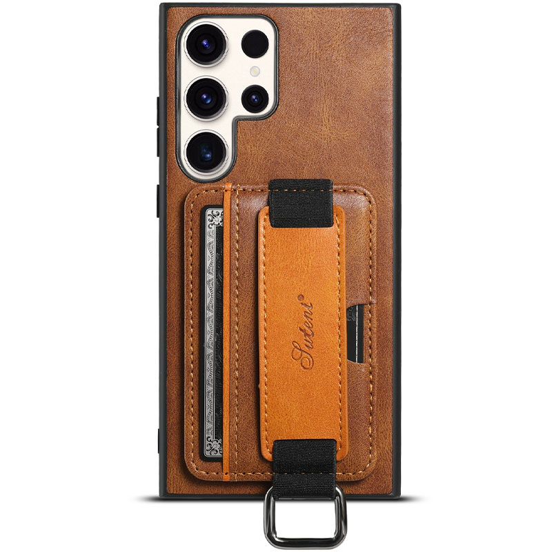 Кожаный чехол Wallet case and straps для Samsung Galaxy S24 Ultra (Коричневый / Brown)