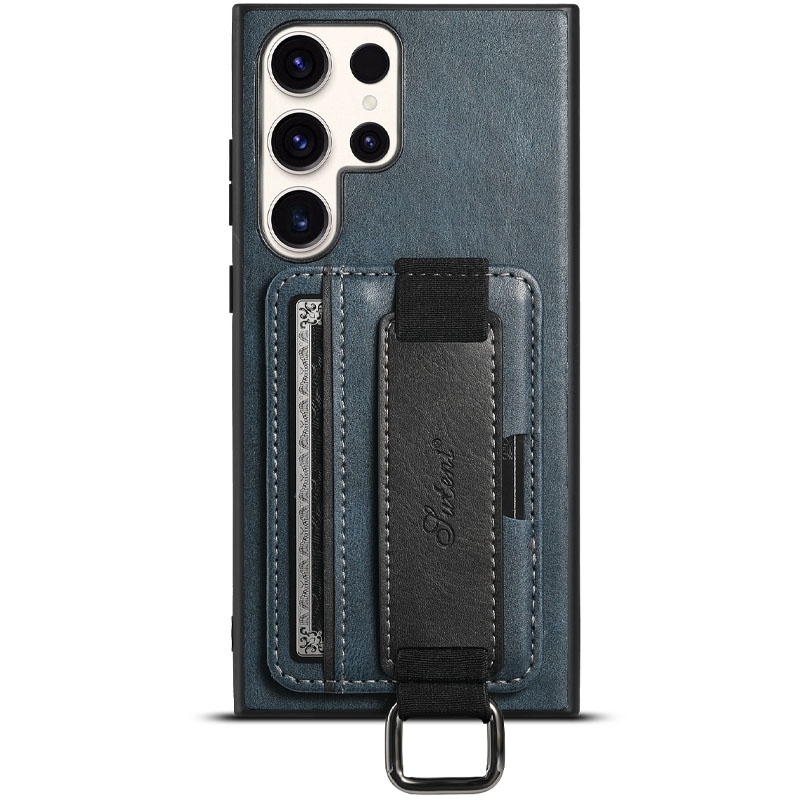 Кожаный чехол Wallet case and straps для Samsung Galaxy S24 Ultra (Синий / Blue)
