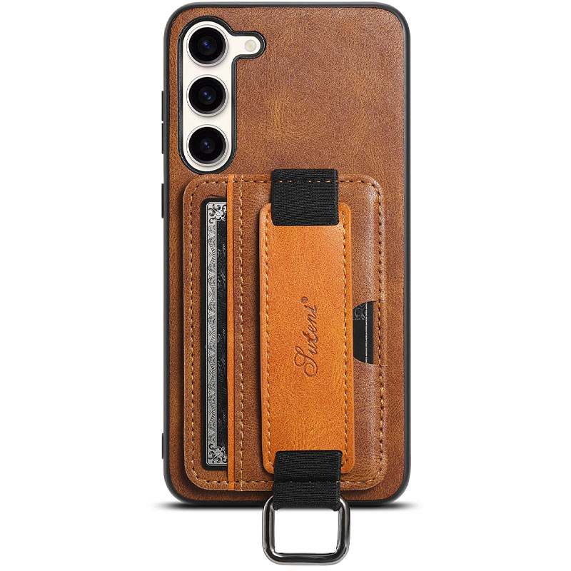 Кожаный чехол Wallet case and straps для Samsung Galaxy S24 (Коричневый / Brown)