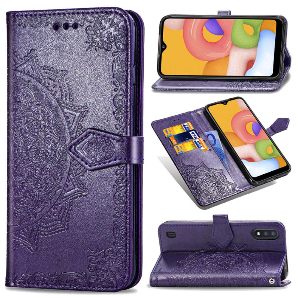 Кожаный чехол (книжка) Art Case с визитницей для Samsung Galaxy A01 (Фиолетовый)