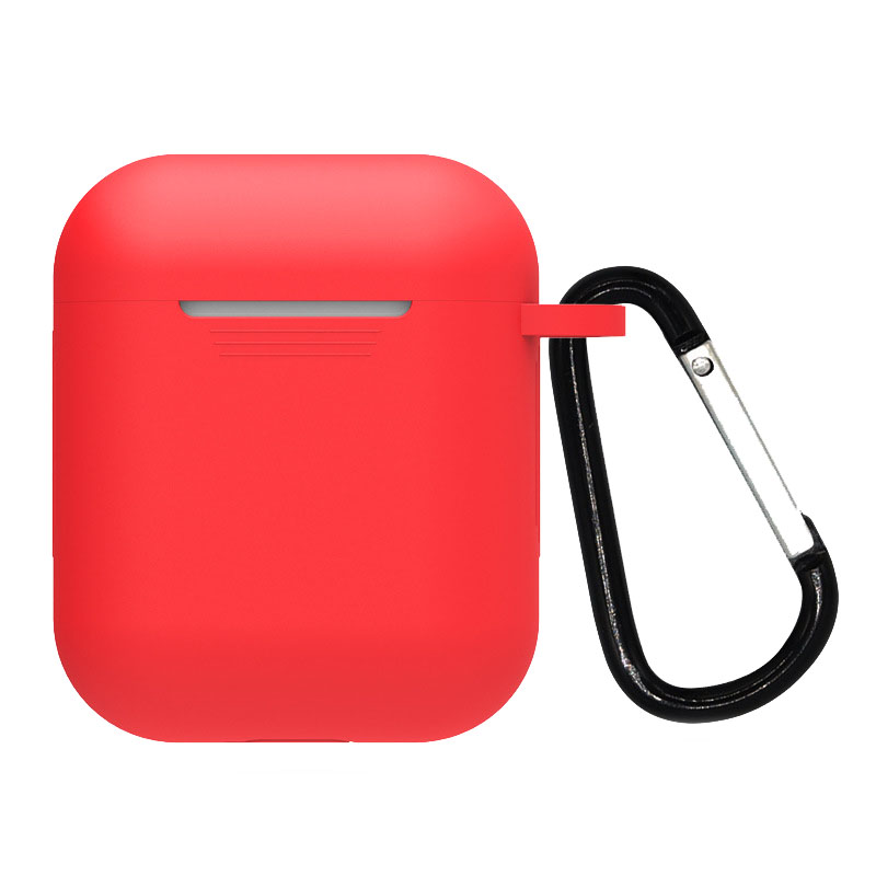 Силиконовый футляр для наушников Airpods 1/2 Hang + карабин (Красный / Crimson)