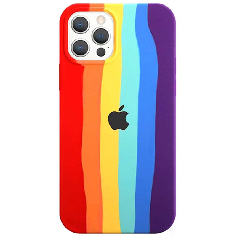 Чехол Silicone case Full Rainbow для Apple iPhone 13 Pro (6.1") (Красный / Фиолетовый)