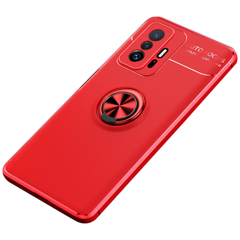 TPU чехол Deen ColorRing под магнитный держатель (opp) для Xiaomi 11T Pro (Красный / Красный)