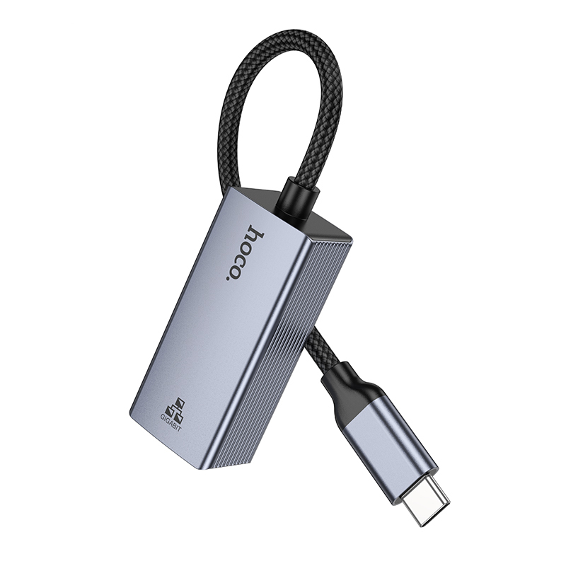 Интернет адаптер Hoco UA37 1000 Mbps (Type-C to RJ45) (Metal gray)
