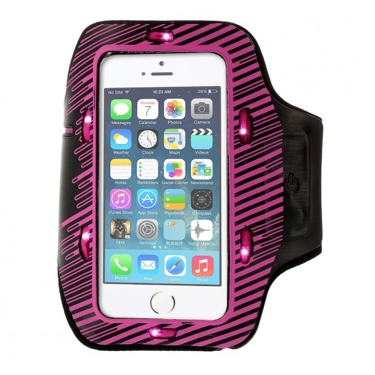Неопреновый спортивный чехол на руку с подсветкой для Apple iPhone 5/5S/SE (Розовый)