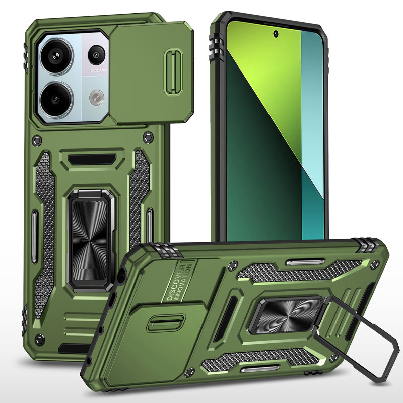 Ударопрочный чехол Camshield Army Ring для Xiaomi Redmi Note 13 Pro 4G / Poco M6 Pro 4G (Оливковый / Army Green)