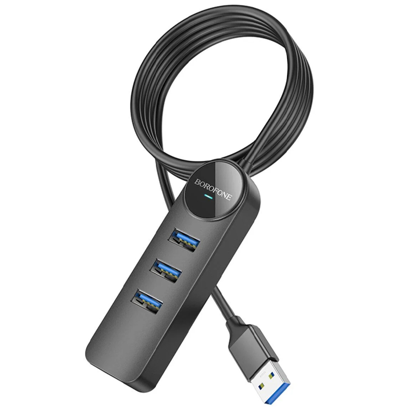 Переходник Borofone DH6 Erudite 4in1 100 Mbps Ethernet (USB to USB2.0*3+RJ45) (1.2m) (Black)