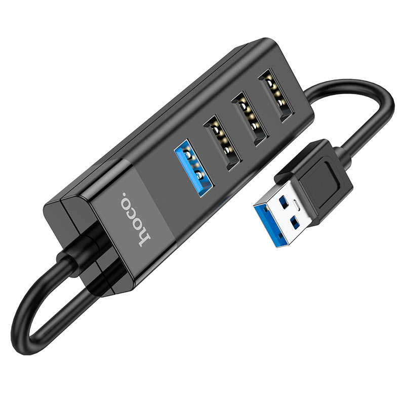 Перехідник Hoco HB25 Easy mix 4in1 (USB to USB3.0+USB2.0*3) (Чорний)