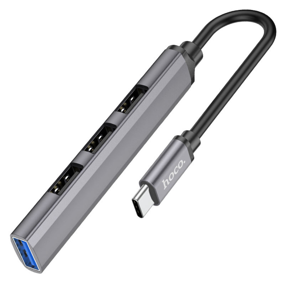 Переходник Hoco HB26 4in1 (Type-C to USB3.0+USB2.0*3) (Metal gray)