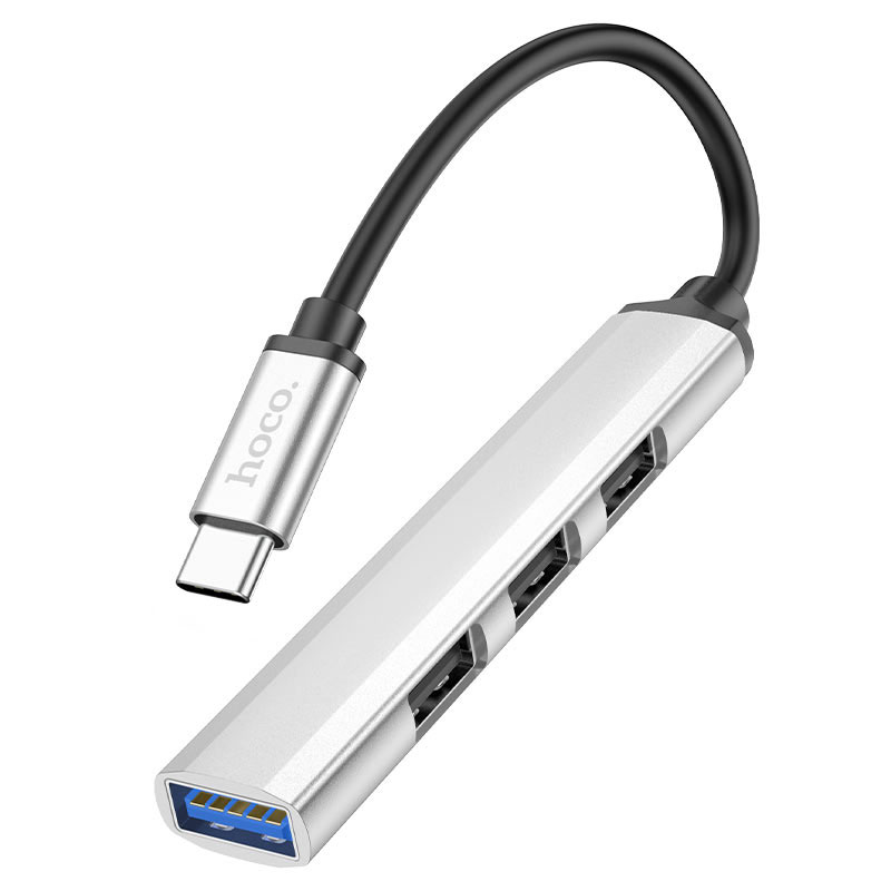 Переходник Hoco HB26 4in1 (Type-C to USB3.0+USB2.0*3) (Silver)