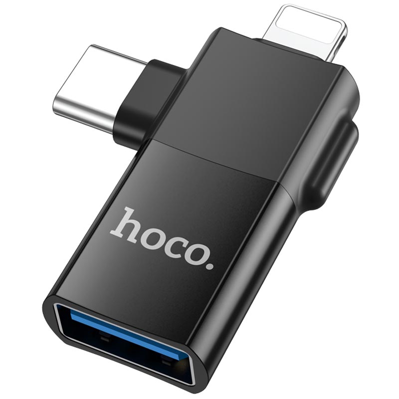 Переходник Hoco UA17 2in1 Lightning Male/Type-C Male to USB female (Black)