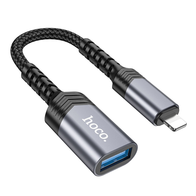 Переходник Hoco UA24 Lightning male to USB female 2.0 (Metal gray)