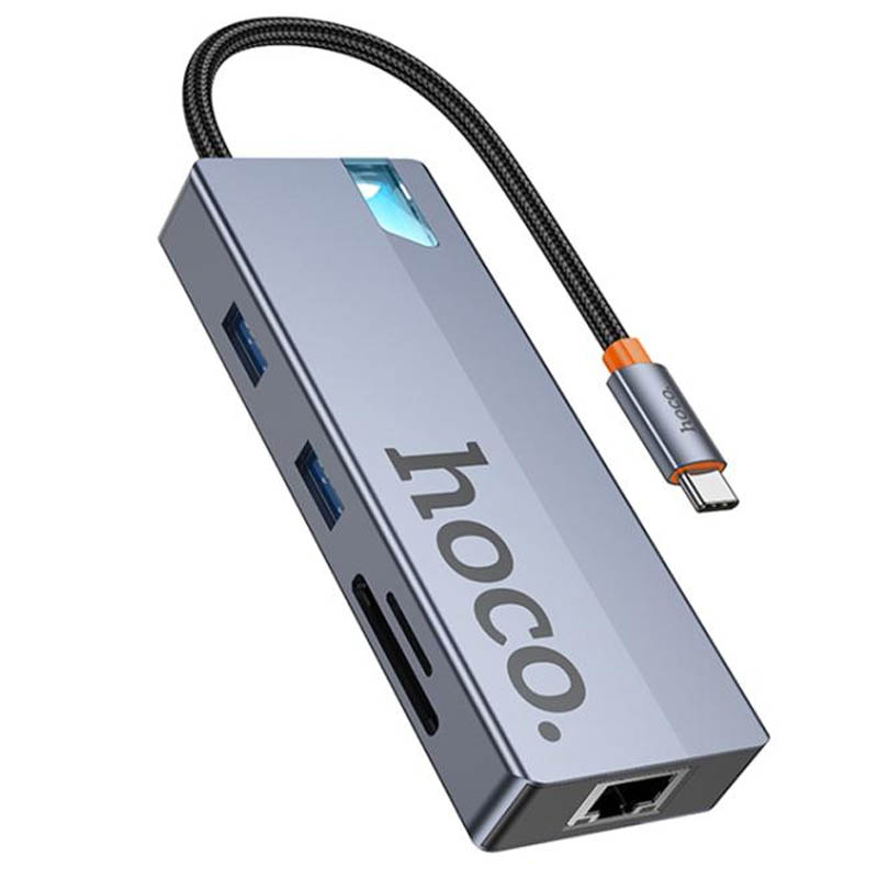 Перехідник HUB Hoco HB52 Wow 8in1 (Type-C to HDTV+RJ45+SD/TF+PD+Type-C3.0+2xUSB3.0) (Deep space gray)