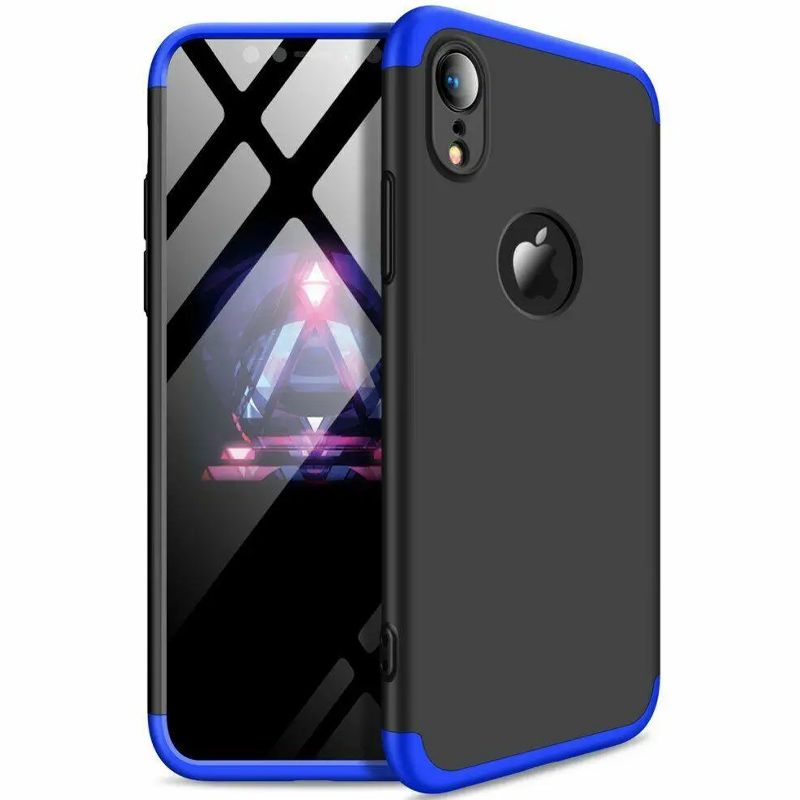 Пластиковая накладка GKK LikGus 360 градусов (opp) с лого для Apple iPhone XR (6.1") (Черный / Синий)