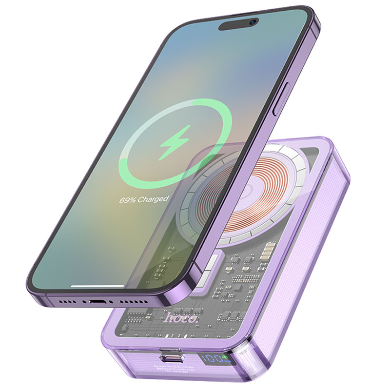 Портативное зарядное устройство Power Bank Hoco Q14A Ice Crystal PD20W с БЗУ 10000 mAh (Purple)