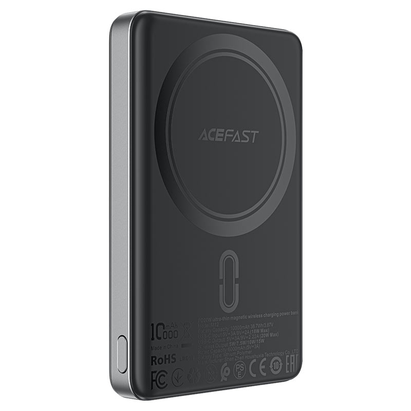 Портативное ЗУ Power Bank Acefast M12 PD20W с БЗУ 10000 mAh (Black)