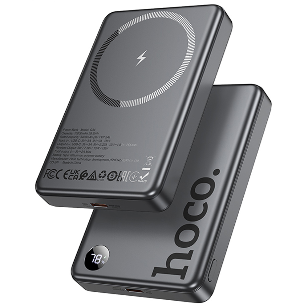 Портативное ЗУ Power Bank Hoco Q34 Clever PD20W с БЗУ 10000 mAh (Metal gray)