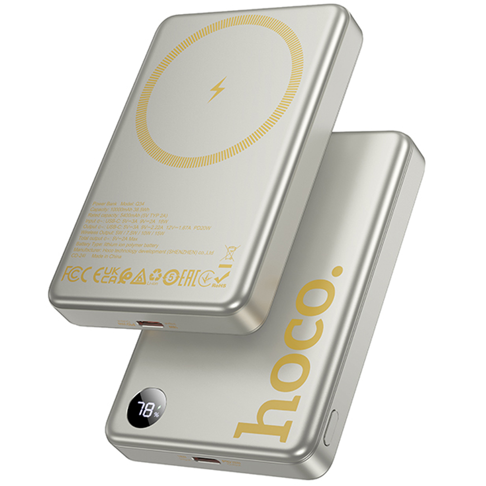 Портативное ЗУ Power Bank Hoco Q34 Clever PD20W с БЗУ 10000 mAh (Titanium gold)