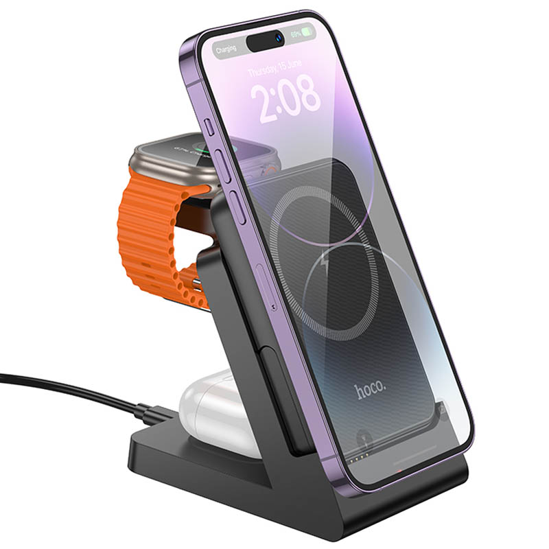 Портативное ЗУ Power Bank + зарядная станция Hoco J149 Victory 3in1 magnetic с БЗУ 5000 mAh (Black)