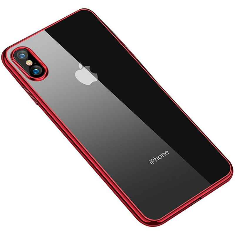 Прозрачный силиконовый чехол глянцевая окантовка Full Camera для Apple iPhone XS Max (6.5") (Красный)