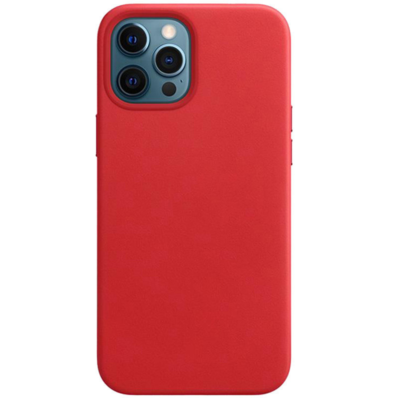 Кожаный чехол Leather Case (AAA) without Logo для Apple iPhone 12 Pro / 12 (6.1") (Red)