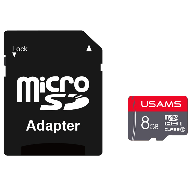 Карта памяти USAMS US-ZB116 TF High Speed Card 8 Gb + adapter (Red)