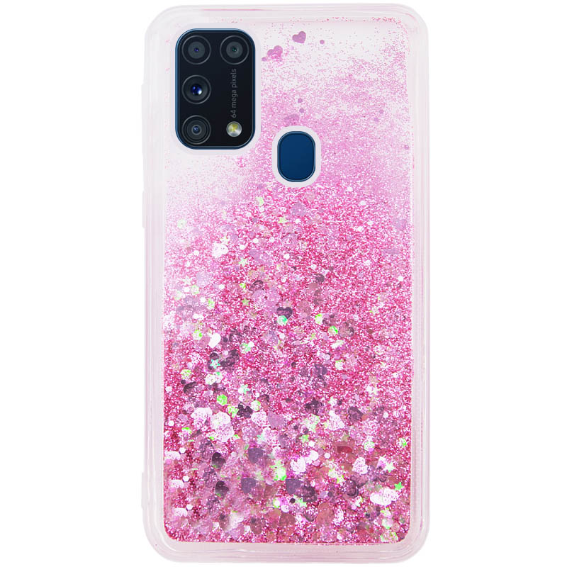 TPU чехол Liquid hearts для Samsung Galaxy M31 (Розовый)
