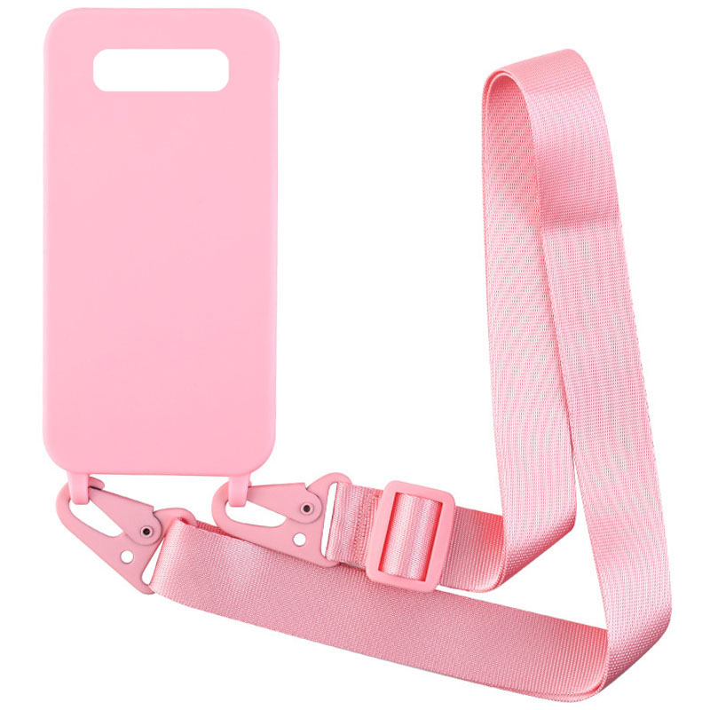 Чехол Crossbody с длинным цветным ремешком для Samsung Galaxy S10+ (Розовый)