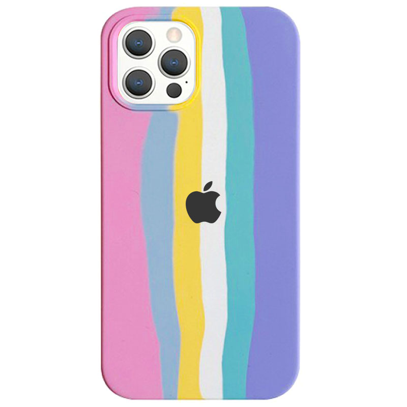 Чехол Silicone case Full Rainbow для Apple iPhone 13 Pro (6.1") (Розовый / Сиреневый)