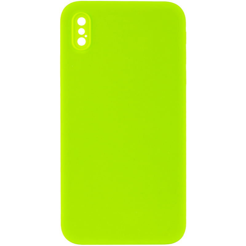 Silicone Case Square Full Camera Protective (AA) NOLOGO для Apple iPhone XS Max (6.5") (Салатовий / Neon green)