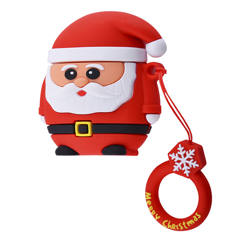 Силиконовый футляр Happy New Year с кольцом для наушников AirPods 1/2 (Санта / Красный)