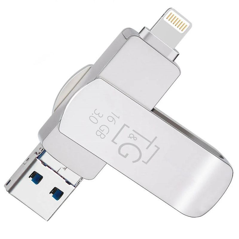 Флеш-драйв T&G 007 Metal series USB 3.0 - Lightning - MicroUSB 16GB (Серебряный)