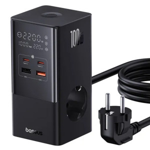 СЗУ Baseus PowerCombo Tower PowerStrip 100W (2USB-A/2C/2Socket) (1.5m) (E00023609113-00)
