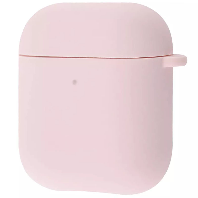 Силиконовый футляр для наушников Airpods 1/2 Slim + карабин (Розовый / Pink Sand)