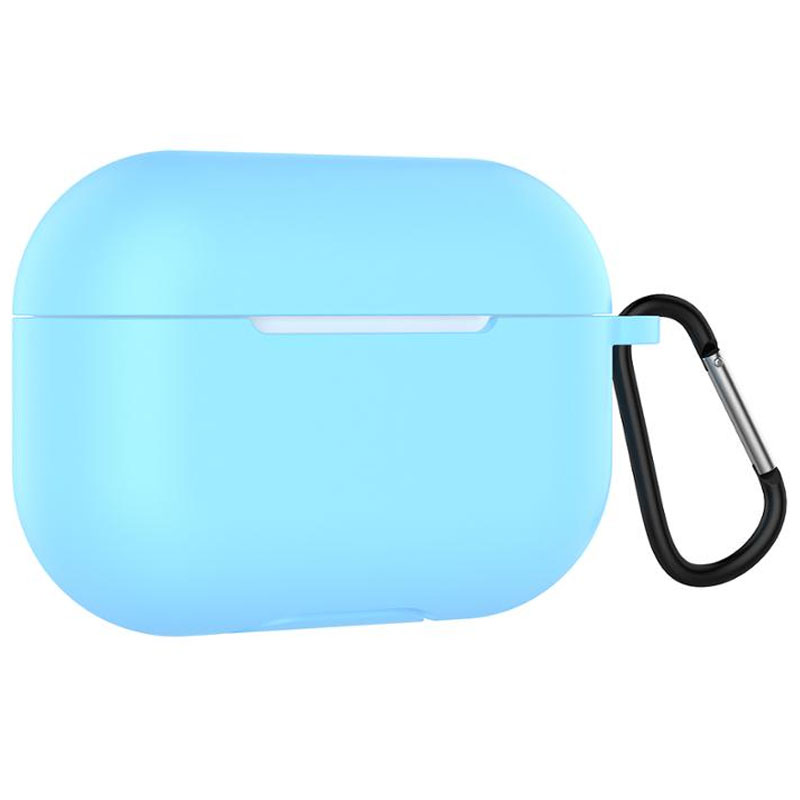 Силіконовий футляр для навушників Airpods Pro Slim + карабін (Блакитний / Blue)