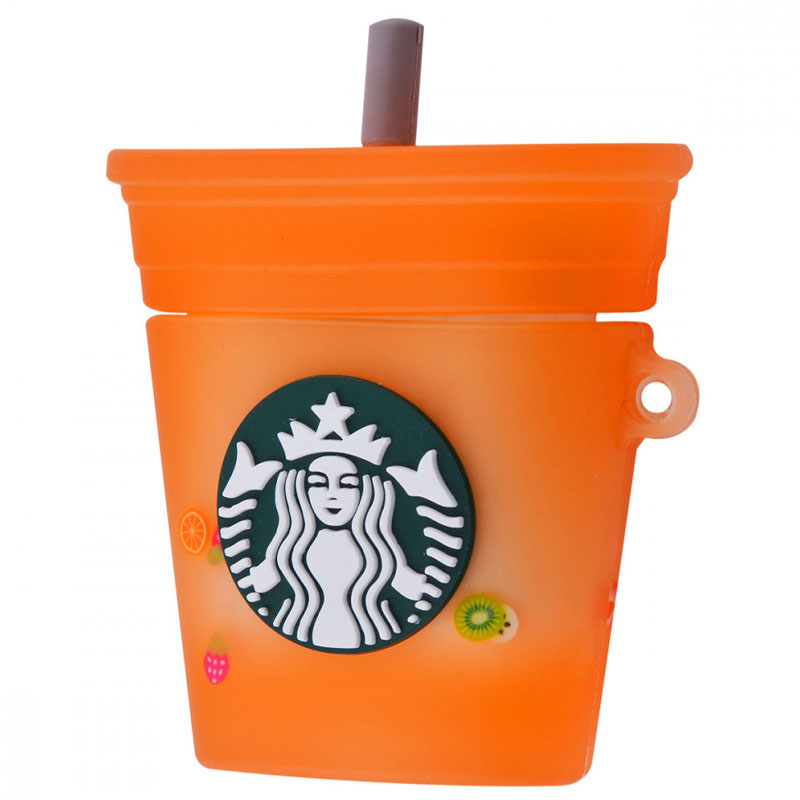 Силиконовый футляр Logo series для наушников AirPods 1/2 + карабин (Starbucks Neon Cocktail / Orange)