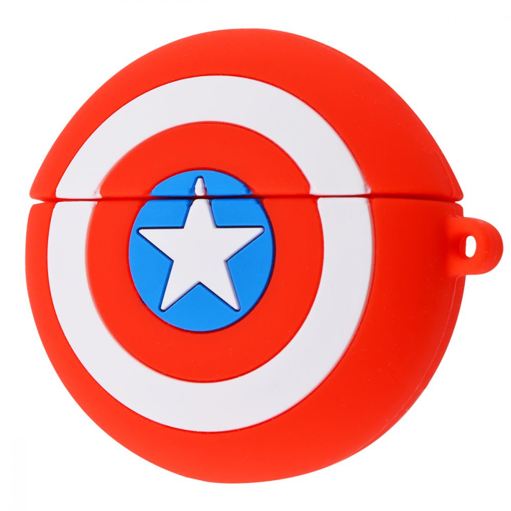 Силиконовый футляр Marvel & DC series для наушников AirPods Pro + кольцо (Капитан Америка / Красный)