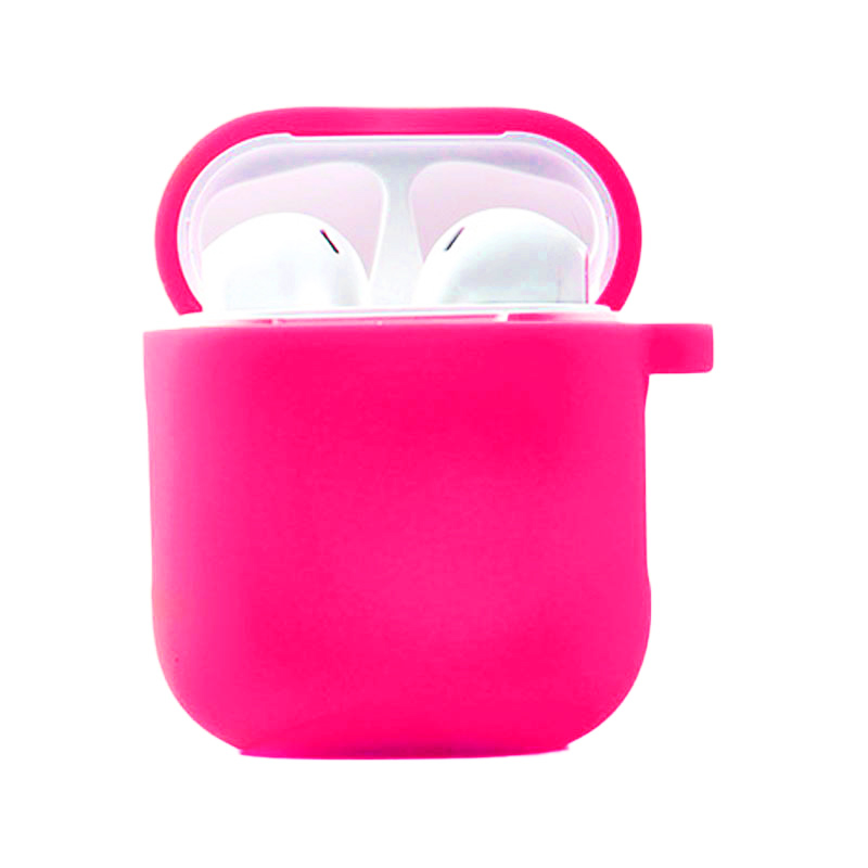 Силиконовый футляр с микрофиброй для наушников Airpods 1/2 (Розовый / Barbie pink)