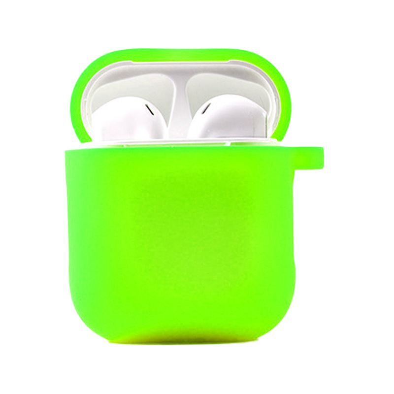 Силиконовый футляр с микрофиброй для наушников Airpods 1/2 (Салатовый / Neon green)