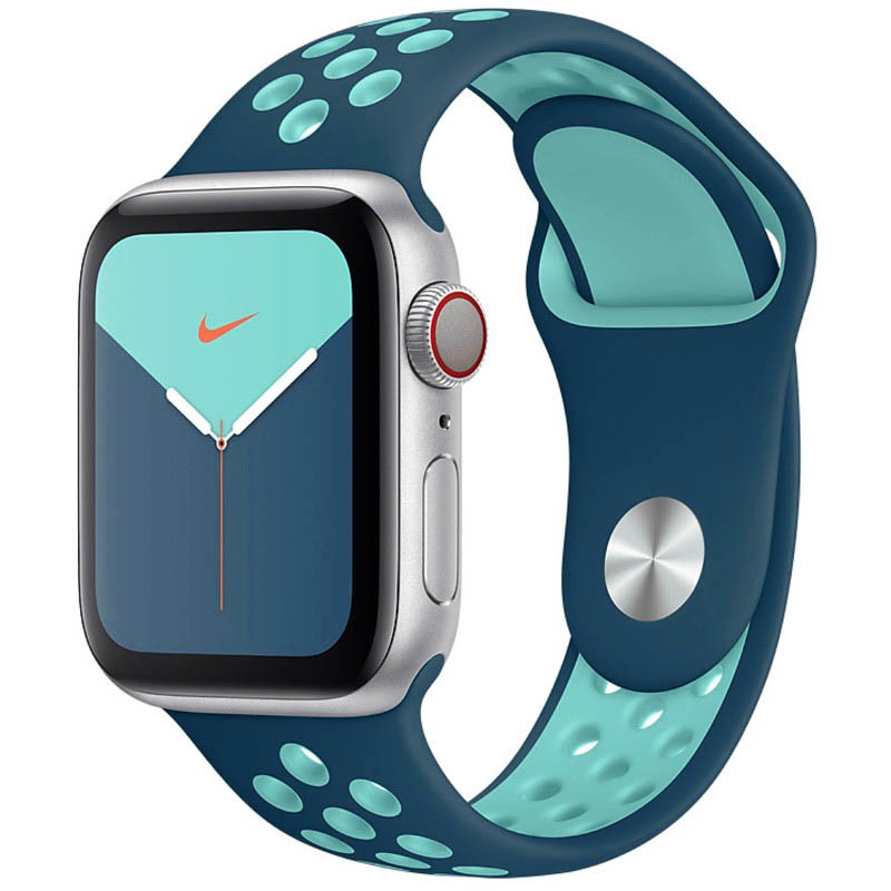 Силиконовый ремешок Sport+ для Apple watch 38mm / 40mm (Cosmos blue / Marine Green)