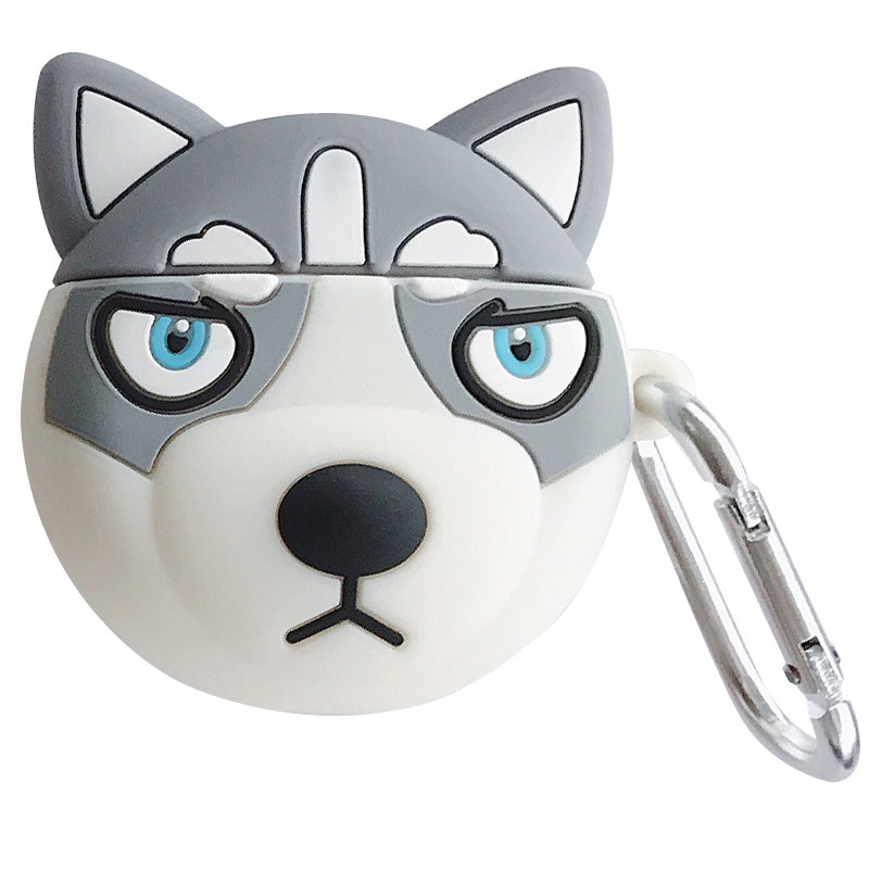 Силіконовий футляр Husky для навушників AirPods + карабін (Сірий)