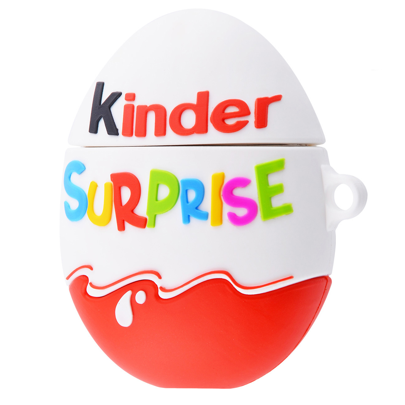 Силиконовый футляр Kinder Surprise с карабином для наушников AirPods 1/2 (Kinder Surprise / Красно-белый)