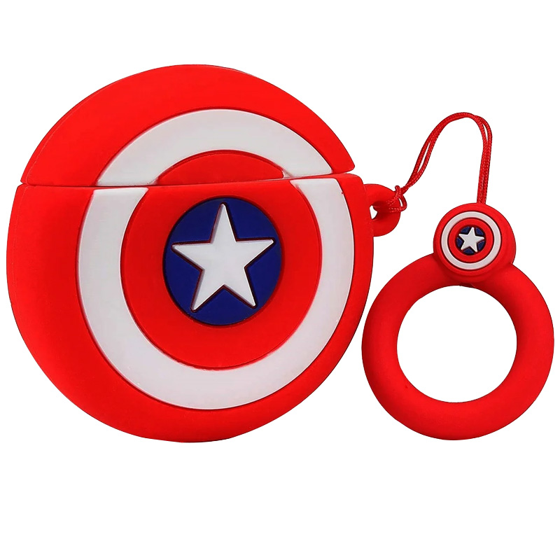 Силиконовый футляр Marvel & DC series для наушников AirPods 1/2 + кольцо (Капитан Америка / Красный)