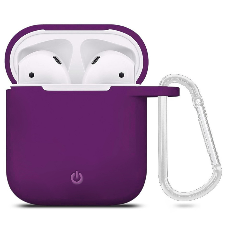 Силіконовий футляр з карабіном для навушників AirPods (Фіолетовий / Grape)