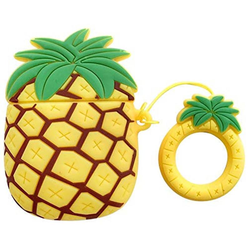 Силиконовый футляр Smile Fruits series для наушников AirPods 1/2 + кольцо (Pineapple)