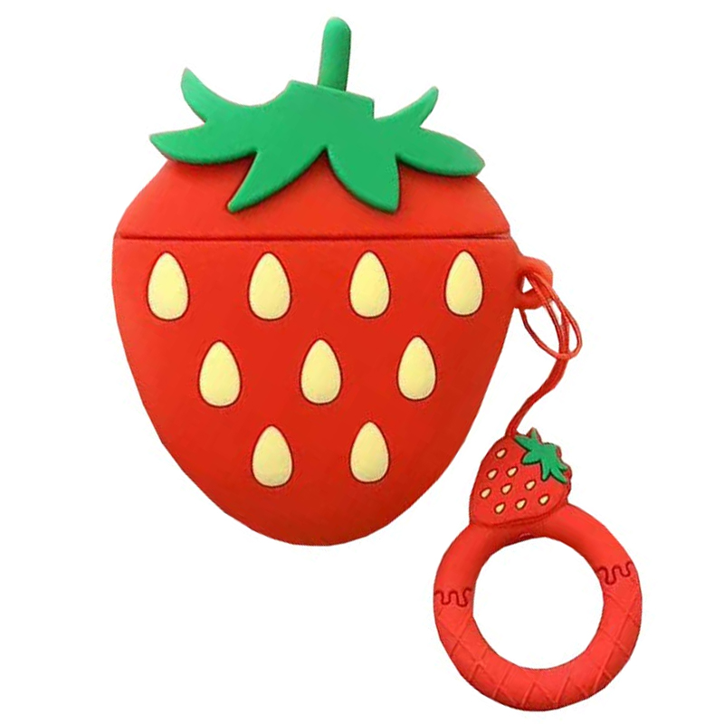 Силиконовый футляр Smile Fruits series для наушников AirPods 1/2 + кольцо (strawberry)